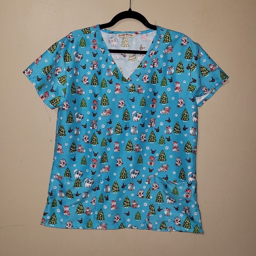 Women's Gabby Brooke Holiday Scrub‎ Top Sz Medium